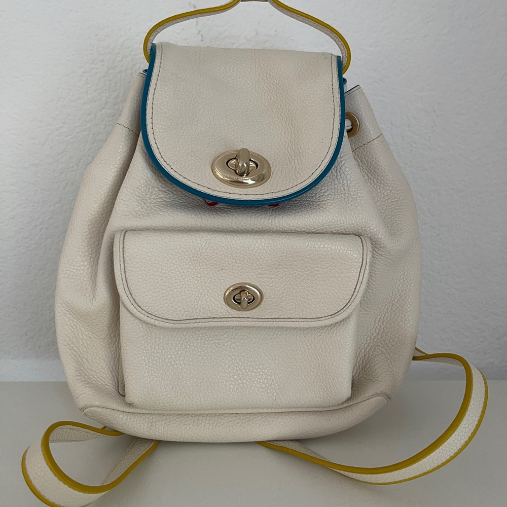 COACH Mini Turnlock Backpack White Leather With Colorblock Edge
